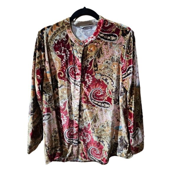 SOFT SURROUNDINGS Velvet Paisley Button Down Shirt - Size Petite Large - Picture 2 of 7